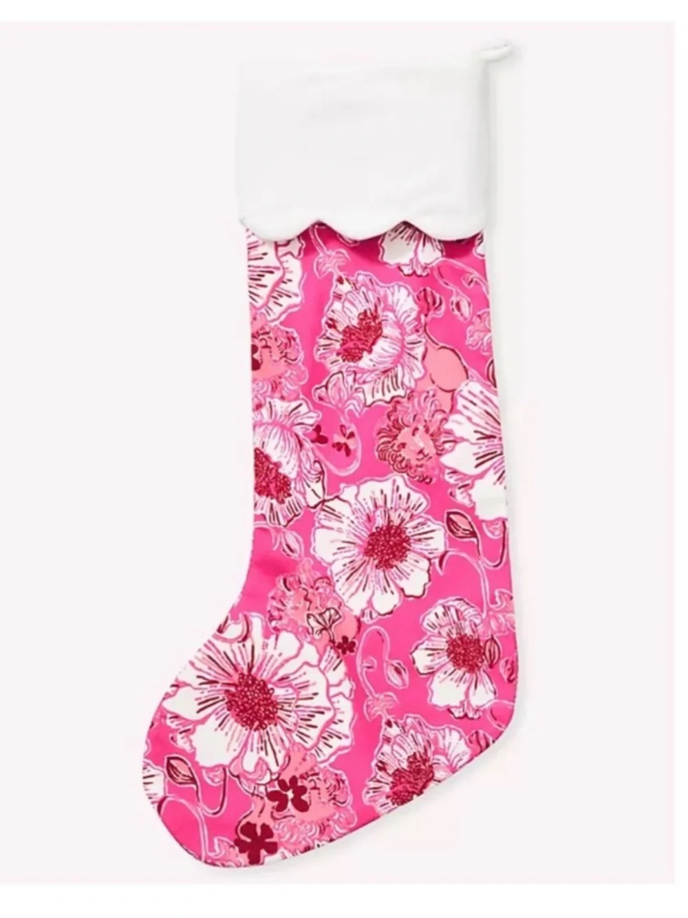 Lilly Pulitzer Floral Holiday Stocking White Cuff Sun shell pink feeling poppy